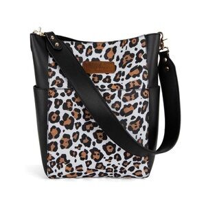 MONTANA WEST Black Leopard Vegan Leather Bucket Hobo Bag